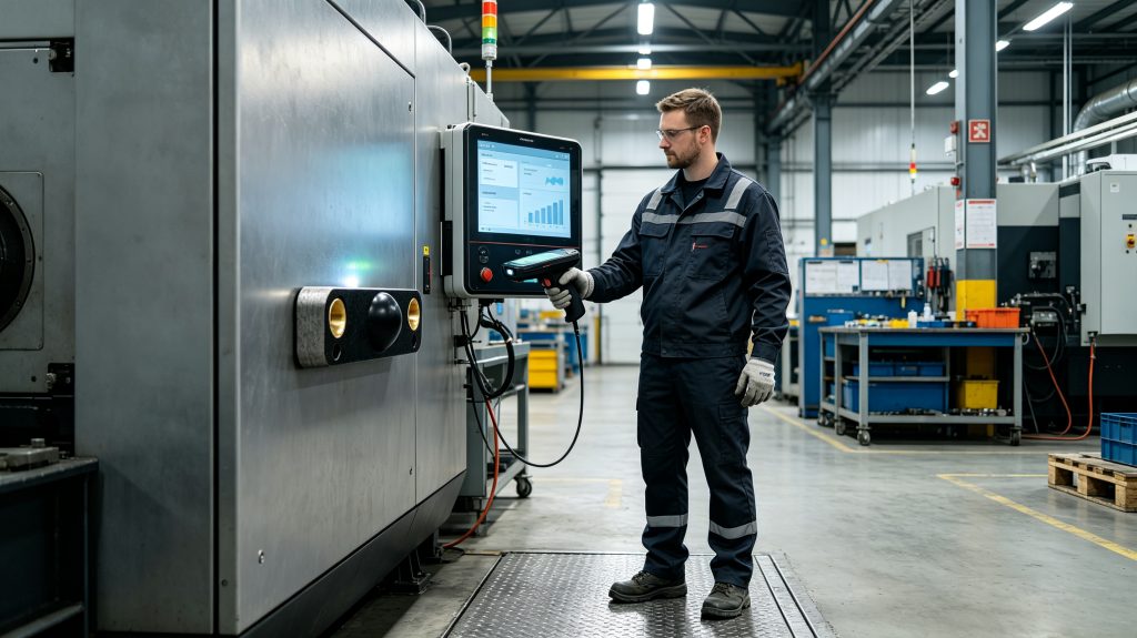 Anti Metal RFID Tag: How Does It Improve Tracking Accuracy on Metal Assets? 2 Engineer scanning anti metal RFID tag on industrial maintenance equipment