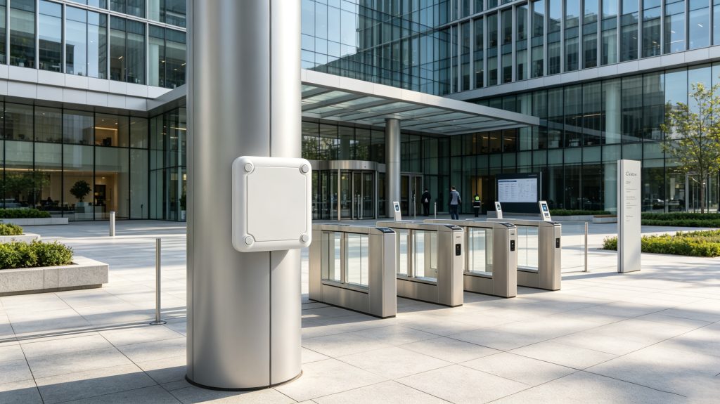 Long Range Card Reader: How Does It Improve Contactless Access and Asset Identification? 2 Cykeo RFID long range card reader controlling employee access to an industrial building