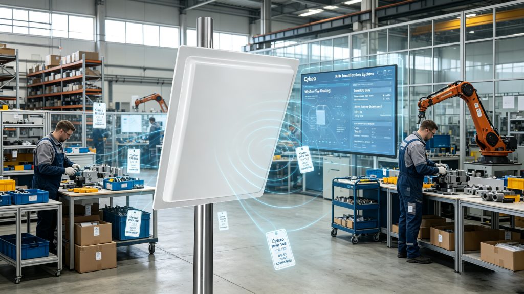 What Do RFID Mean? Understanding RFID Technology, Applications, and Smart Identification Systems 1 Cykeo RFID system showing RFID tags and readers used for industrial asset identification