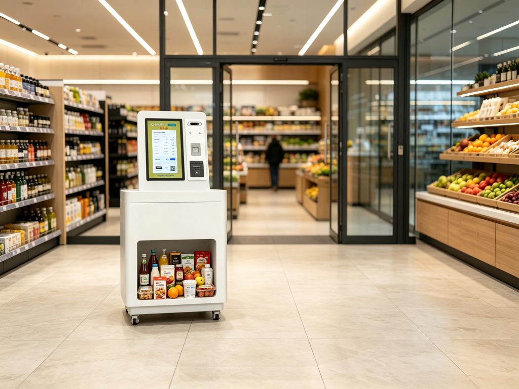 Retail RFID Technology: How Does RFID Transform Modern Self-Checkout and Smart Retail? 2 Customers using Cykeo RFID self-checkout terminal in a European retail store