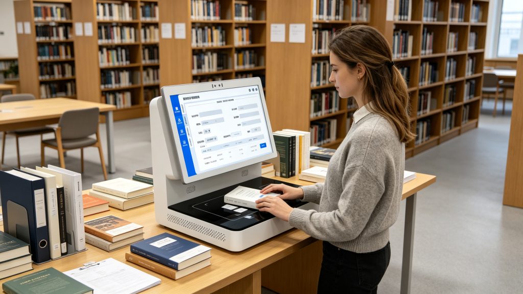 What Is a RFID Tag? A Professional Guide to RFID Identification Technology 2 Cykeo RFID workstation registering RFID tagged books in a modern European library