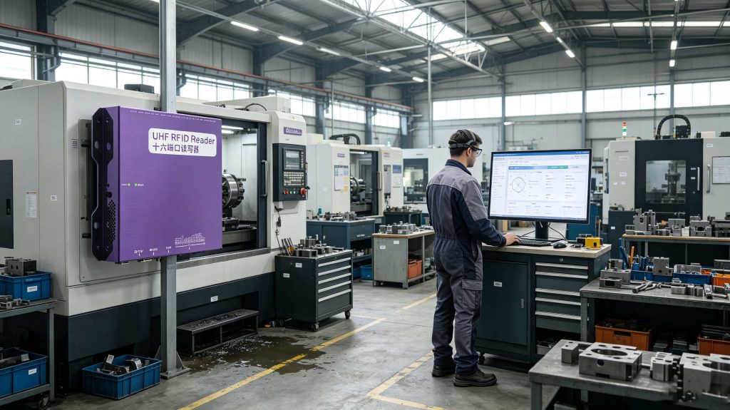 Cykeo RFID asset tracking system identifying industrial tools and equipment in a European factory