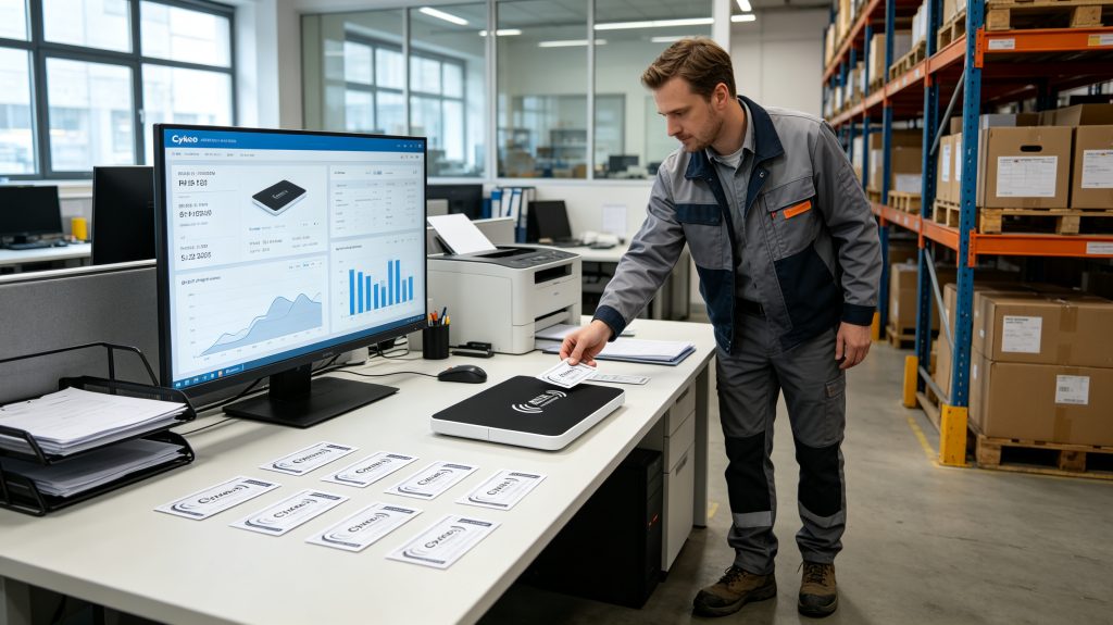 Asset Tracking Label: How Can RFID Registration Improve Asset Management Accuracy? 2 Employee encoding asset tracking labels using Cykeo desktop RFID platform