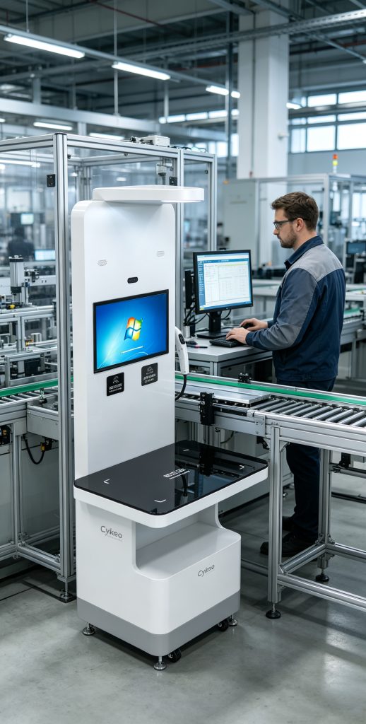 Cykeo lector rfid device used for automated RFID identification in a modern European industrial facility
