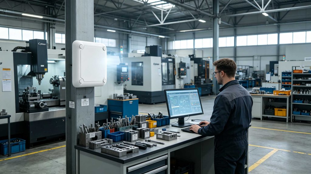 How far can RFID be read: Understanding RFID Reading Distance and Range Factors 2 Industrial UHF RFID reader tracking tagged equipment in a European manufacturing facility