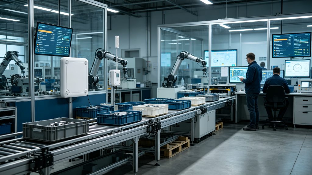 UHF RFID Labels: How They Improve Industrial Asset Tracking and Inventory Accuracy 2 Cykeo UHF RFID labels tracking production materials on a manufacturing line