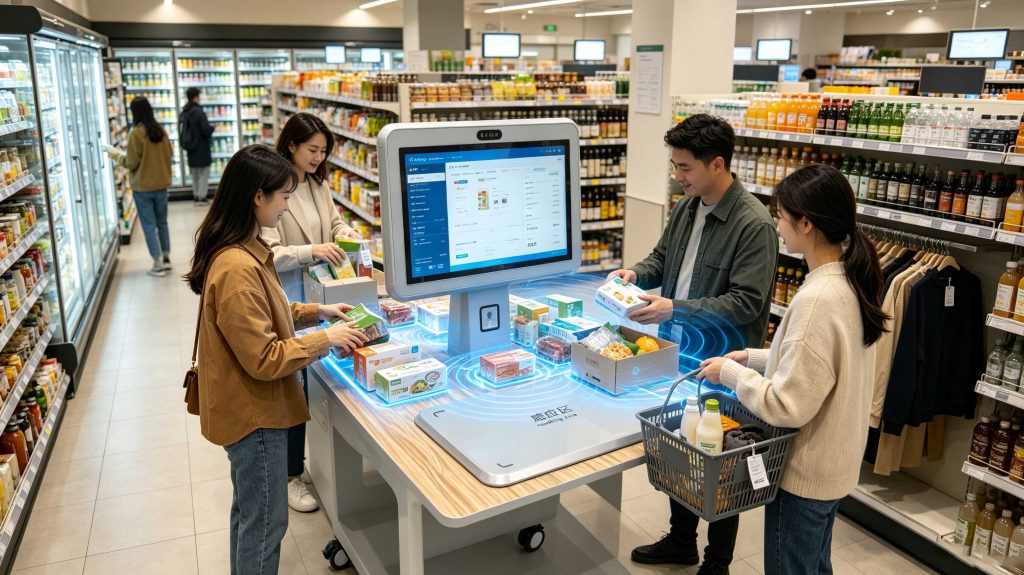 How Is RFID Used in Retail: Complete Guide to RFID Smart Retail Applications 1 Customer using Cykeo RFID checkout platform with multiple tagged retail products
