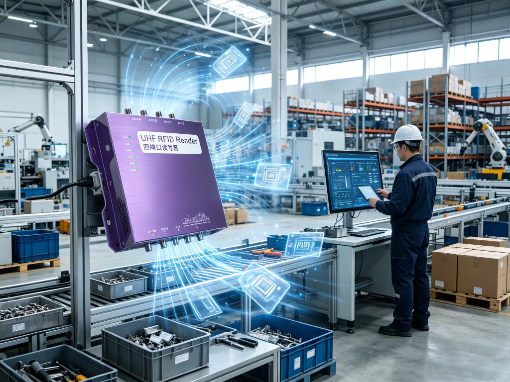 RFID chip embedded in smart identification system for industrial asset tracking and automated data management