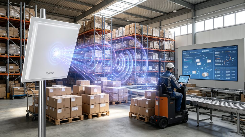 RFID chip data transmission process between RFID tags and readers in a smart warehouse environment