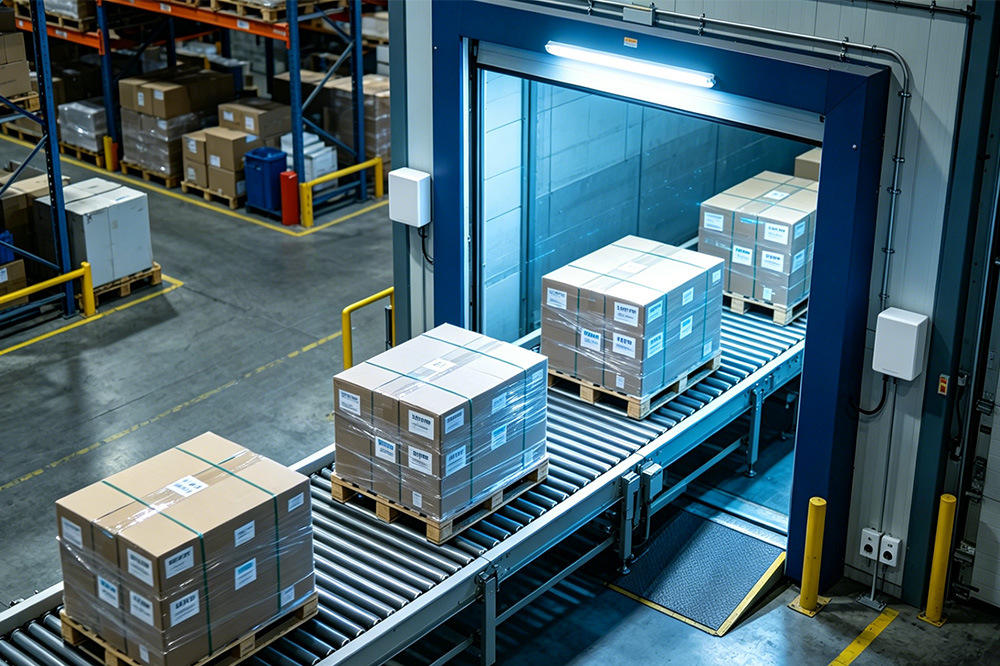 How Far Can Long Range RFID Reader Read? 3 RFID system tracking pallets automatically at a warehouse dock door.