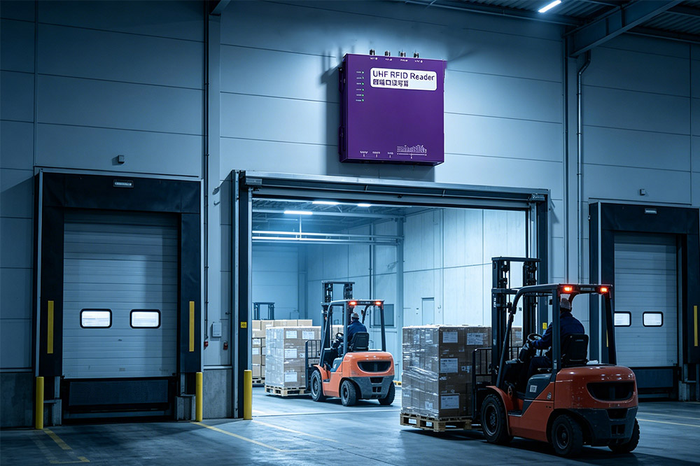 RFID dock door system tracking pallets in warehouse automation