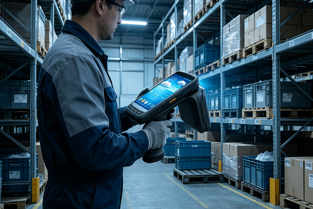 Fixed vs Integrated vs Handheld RFID Reader: Which One Fits Your Project Best? 3 Warehouse worker using handheld RFID reader for inventory checking