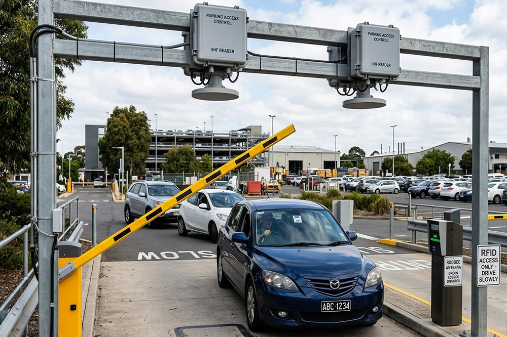 Long Range RFID Reader for Parking: What Integrators Need to Know Before Installation 1 Complete UHF RFID parking system with reader antenna barrier gate and vehicle detection
