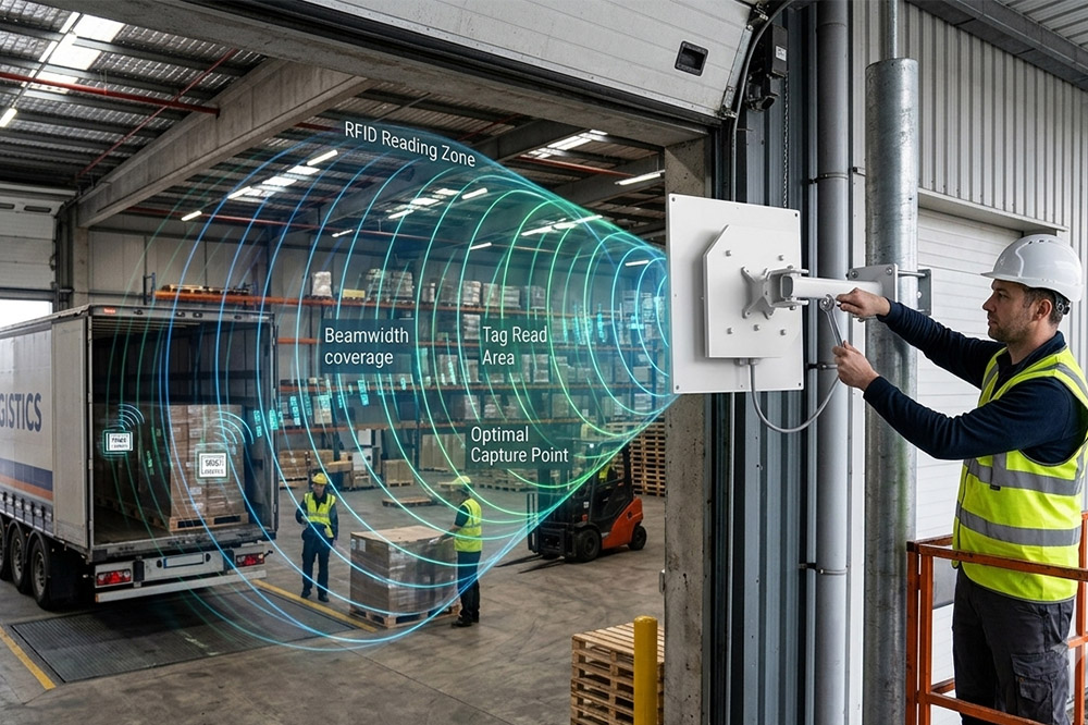Proper reader position and antenna angle for RFID installation