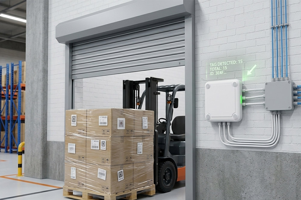 Integrated fixed RFID reader with built-in antenna