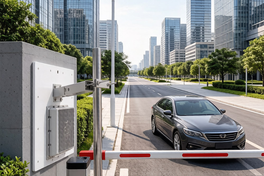 Long Range RFID Scanner for Vehicle Identification: What Actually Matters in Real Projects 3 Directional RFID antenna installed at a smart parking entrance