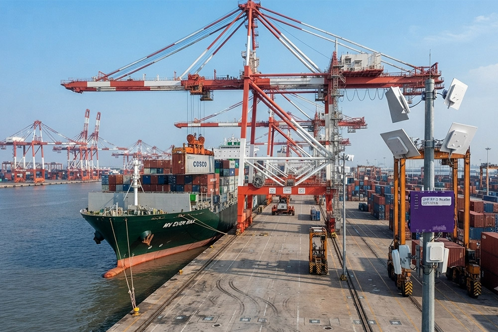 Long Range RFID Scanner for Ports: Why More Ports Are Investing in RFID Instead of Adding More Staff 3 STS container crane using RFID technology to verify shipping containers before lifting