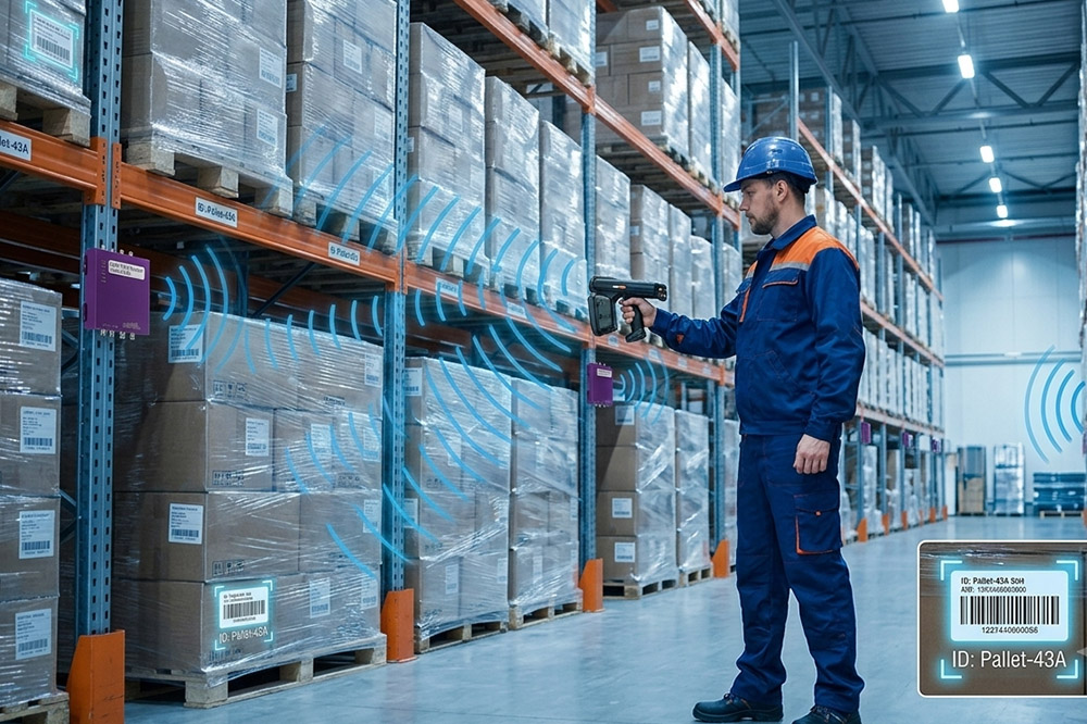 Long range RFID scanner used for warehouse inventory management