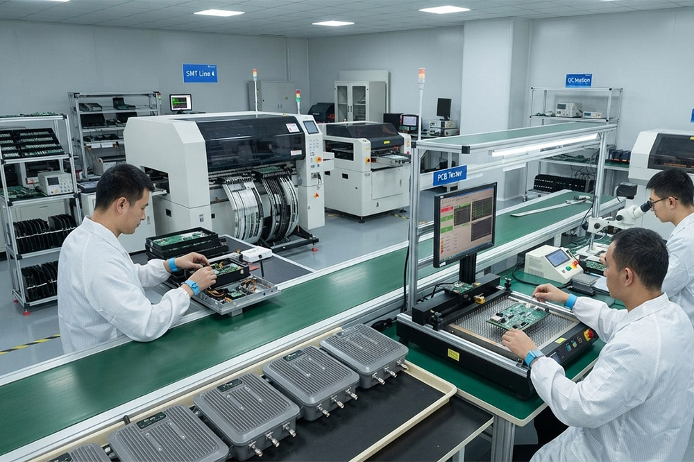 Long Range RFID Scanner OEM Manufacturer: What Buyers Usually Look for Before Placing a Large Order 1 Engineers assembling long range RFID scanners inside an OEM manufacturing factory