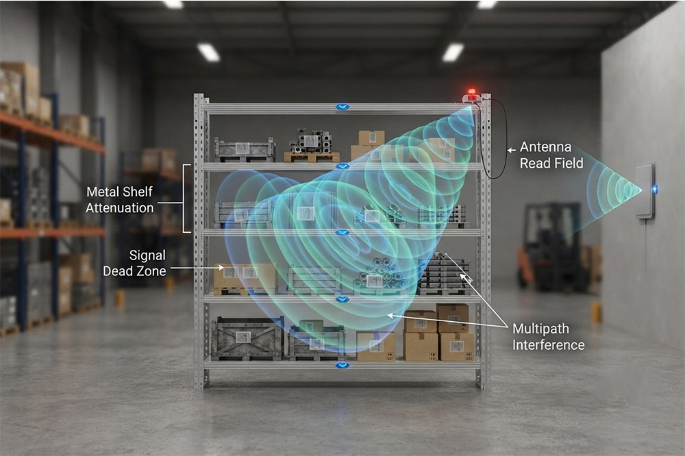 RFID signal testing and interference analysis in warehouse