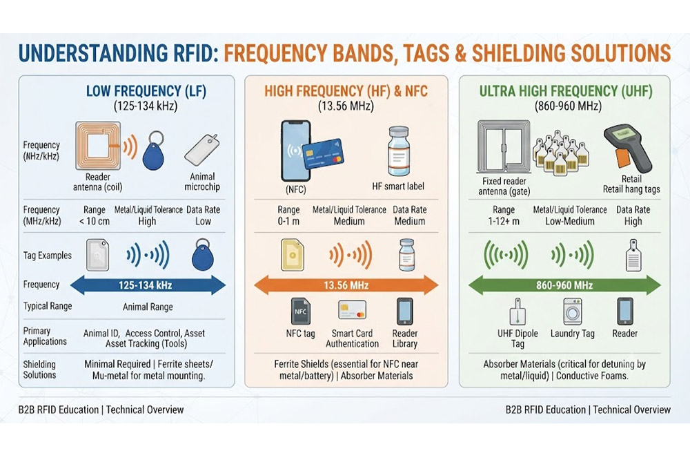 Comparison of RFID frequencies and aluminum foil blocking effects
