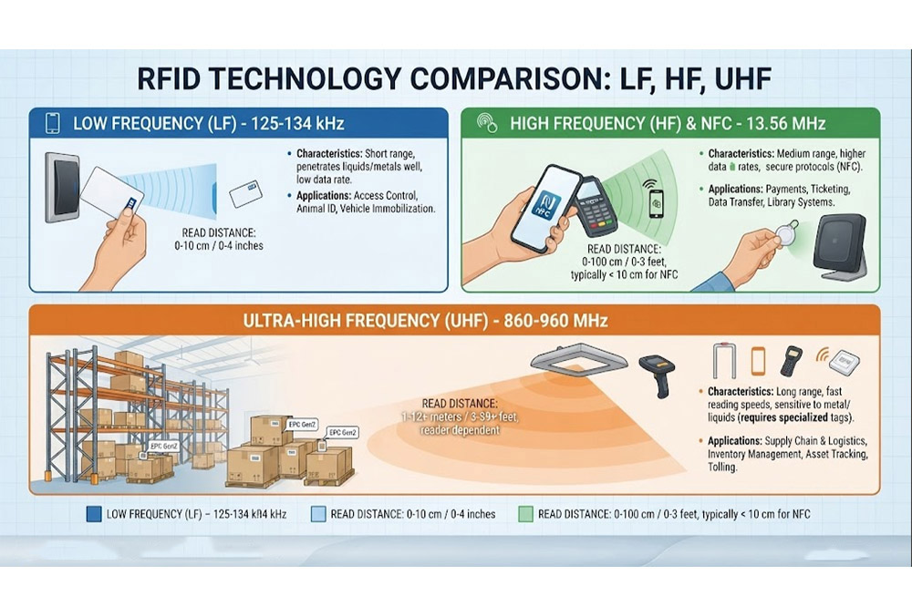 How Far Can RFID Be Read? Understanding RFID Reading Distance Before Buying in Bulk 1 Comparison of RFID LF HF UHF frequency reading distance