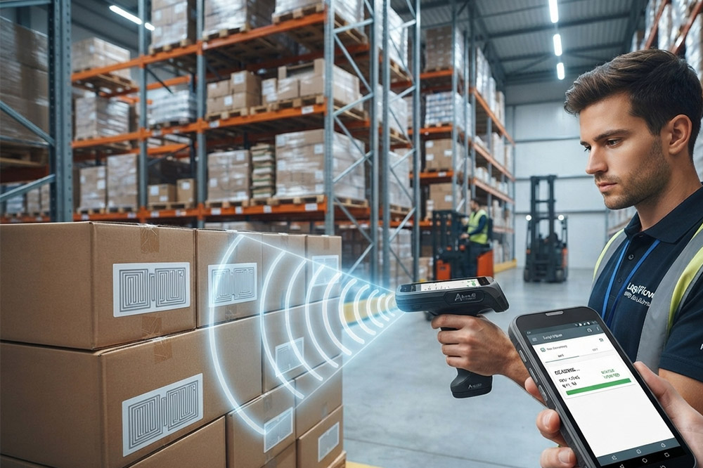 How Far Can RFID Be Read? Understanding RFID Reading Distance Before Buying in Bulk 2 UHF RFID handheld scanner reading inventory tags in warehouse