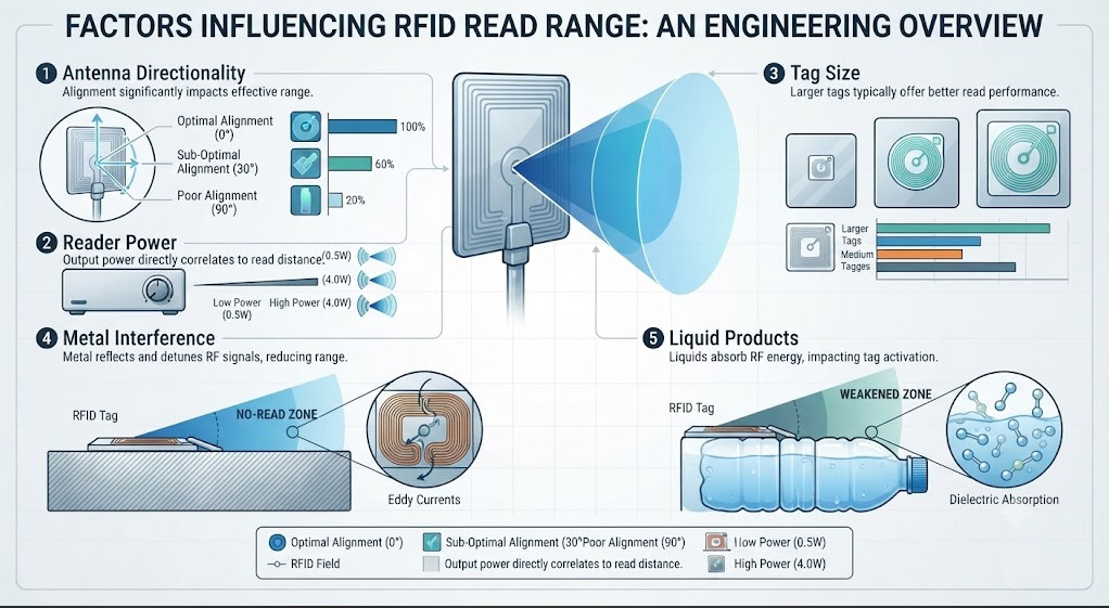 How Far Can RFID Be Read? Understanding RFID Reading Distance Before Buying in Bulk 3 Factors affecting RFID tag reading distance including antenna and interference