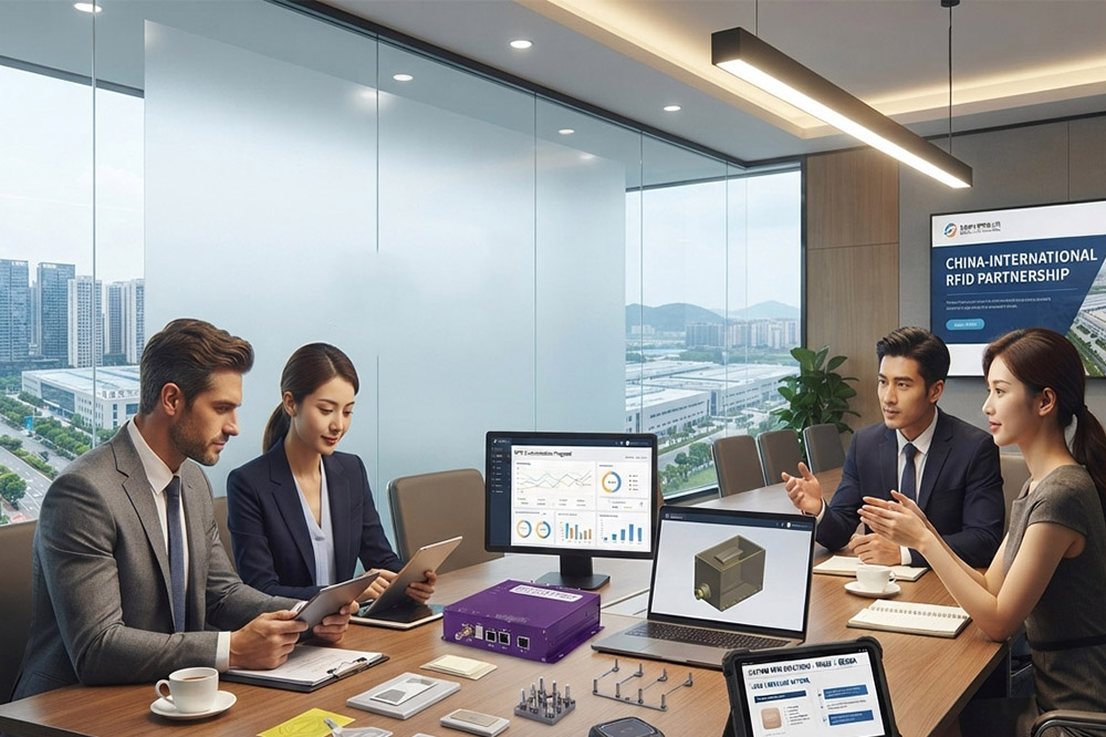 Long Range RFID Scanner Supplier in China: What Buyers Should Know Before Ordering 4 International buyers discussing bulk RFID scanner orders with China supplier