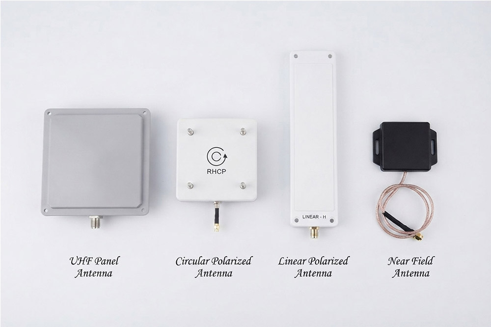 Comparison of UHF RFID antenna types including circular polarized and linear polarized