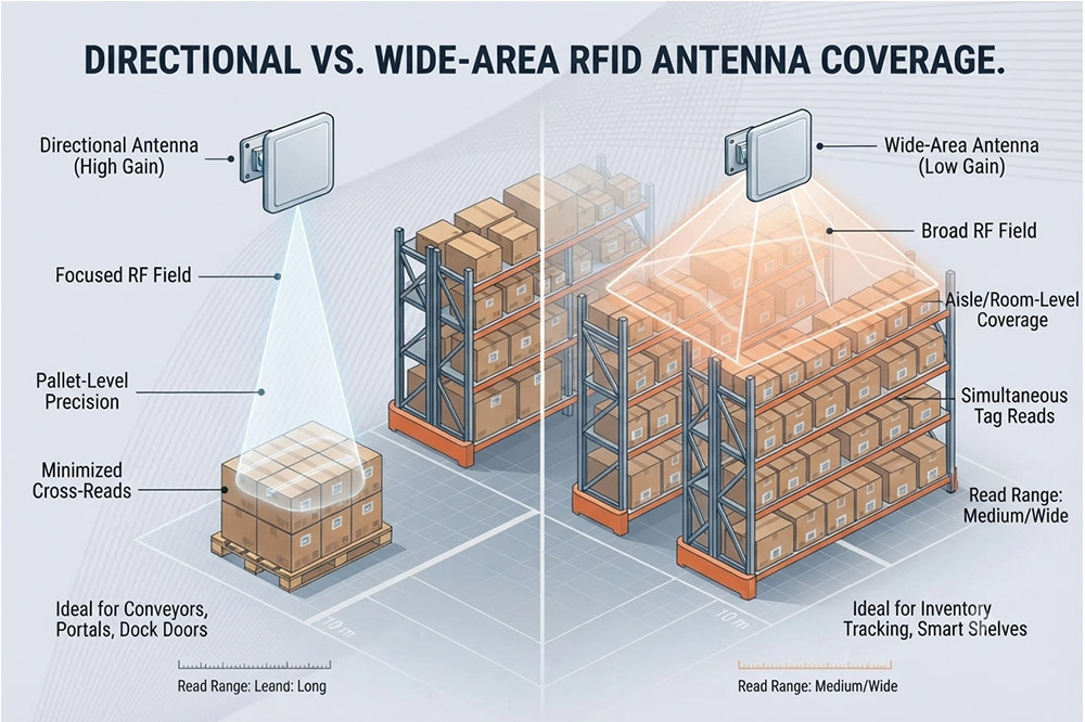 Long Range RFID Scanner Antenna Guide: Choosing the Right Antenna for Real RFID Projects 2 Directional and wide coverage RFID antenna signal range comparison