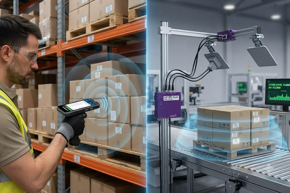 Comparison of handheld RFID scanner and fixed RFID reader in different industrial applications