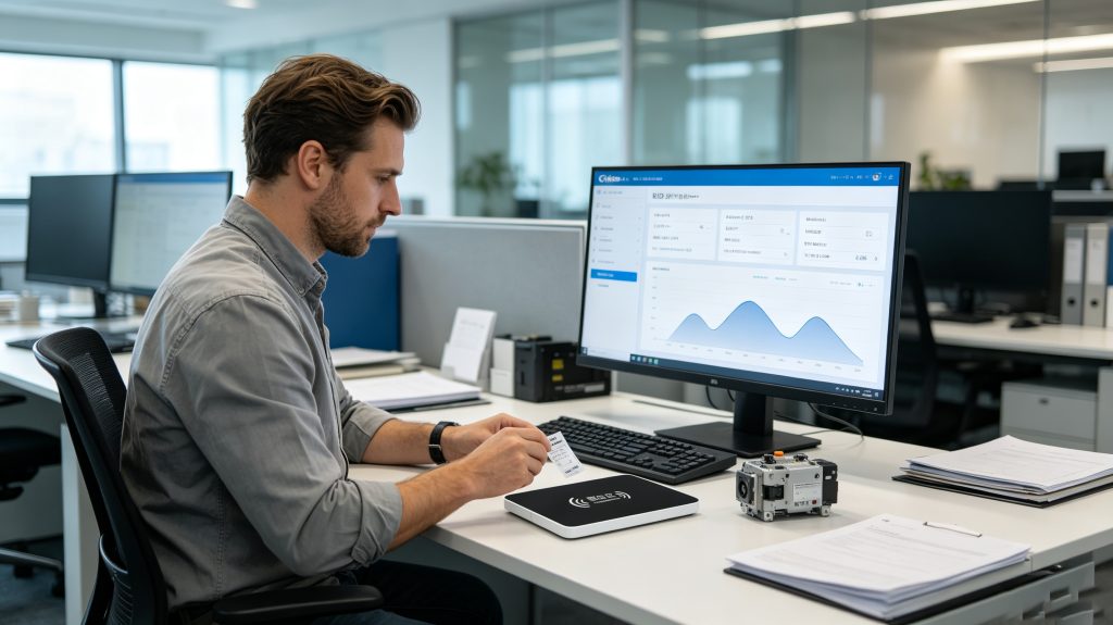 Asset Tracking Label: How Can RFID Registration Improve Asset Management Accuracy? 1 Cykeo asset tracking label being registered using a UHF RFID desktop reader