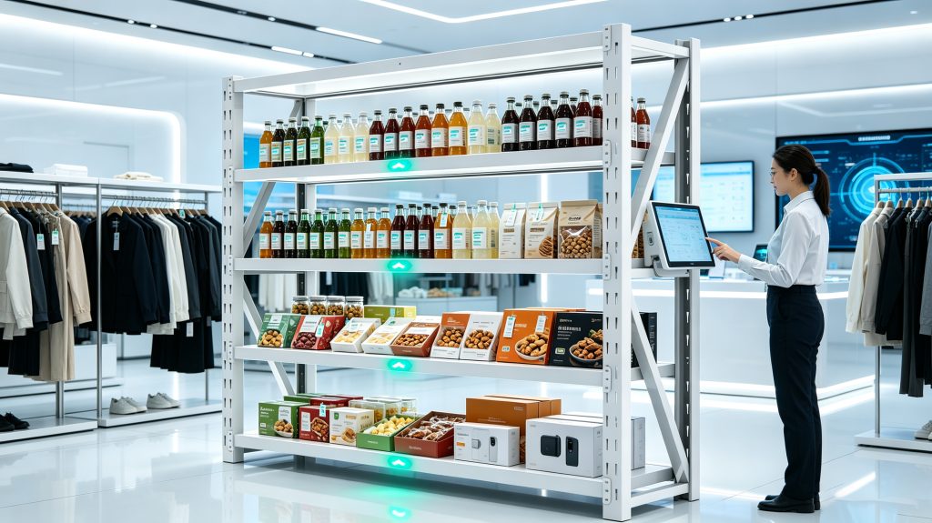 What is a retail store security tag system and how does it improve store security? 2 RFID retail security tags attached to products inside a modern smart store