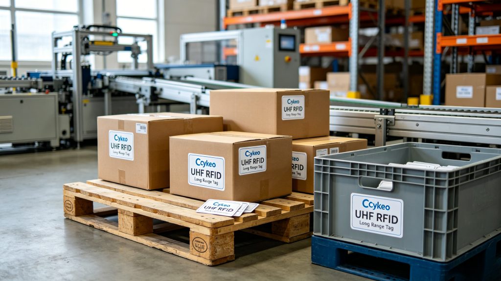 What Does RFID Tag Look Like? A Complete Guide to RFID Tag Types and Real-World Applications 1 Various Cykeo RFID tags including adhesive labels, anti-metal tags, asset tags, and industrial RFID labels