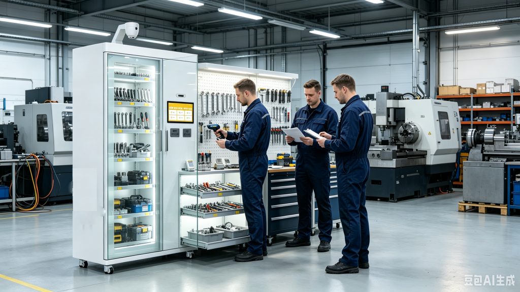 Workers using Cykeo small tool tracking devices for maintenance management