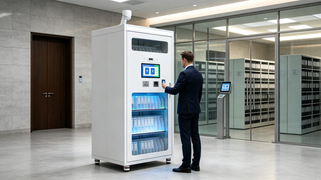 13.56 MHz RFID: How Does It Enable Intelligent Archive and Document Management? 2 Cykeo HF RFID archive cabinet with illuminated storage compartments and RFID-tagged document folders