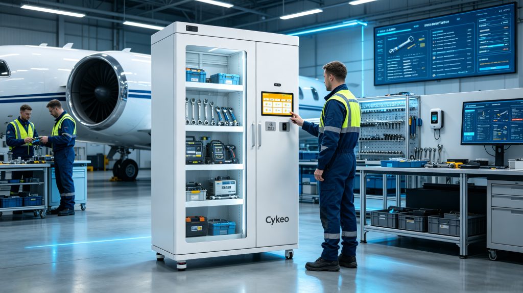 Cykeo RFID tool tracker system installed in a smart industrial tool cabinet
