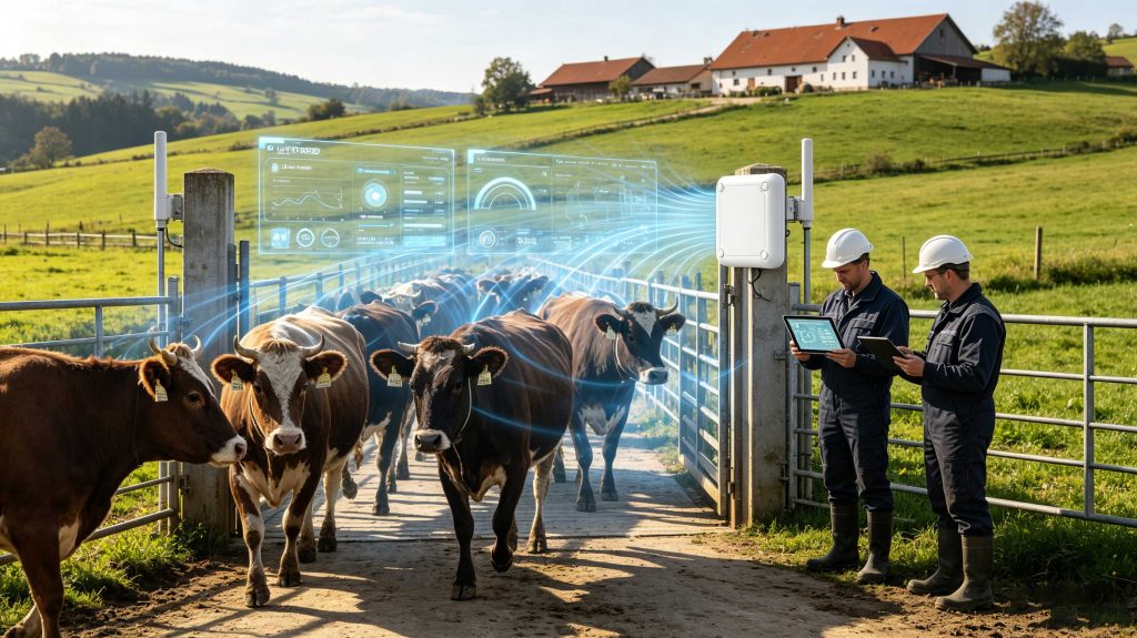Can RFID Track Animals: Complete Guide to RFID Animal Identification Technology 2 Smart farm using RFID readers and animal tags for livestock monitoring and identification