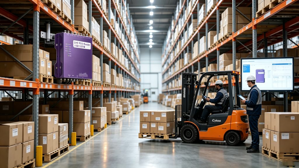 Radio Frequency Tag: How Does RFID Technology Improve Asset Visibility? 1 Cykeo radio frequency tag attached to warehouse cartons for RFID inventory management