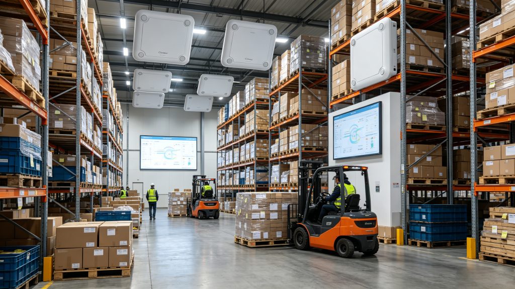 Antenna RFID UHF: How to Choose the Right UHF RFID Antenna for Maximum Reading Performance 2 Cykeo UHF RFID antenna installed on warehouse ceiling reading pallet RFID tags