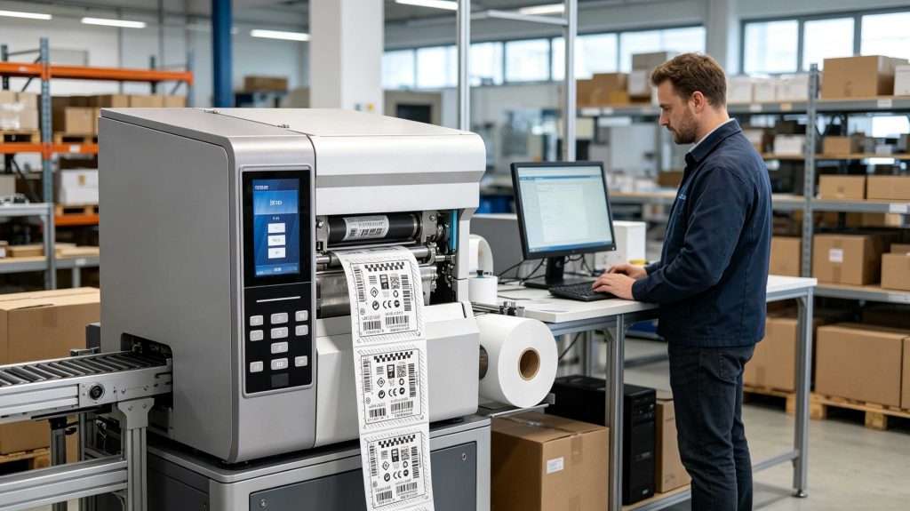 RFID printer encoding a UHF RFID inlay while printing a smart label