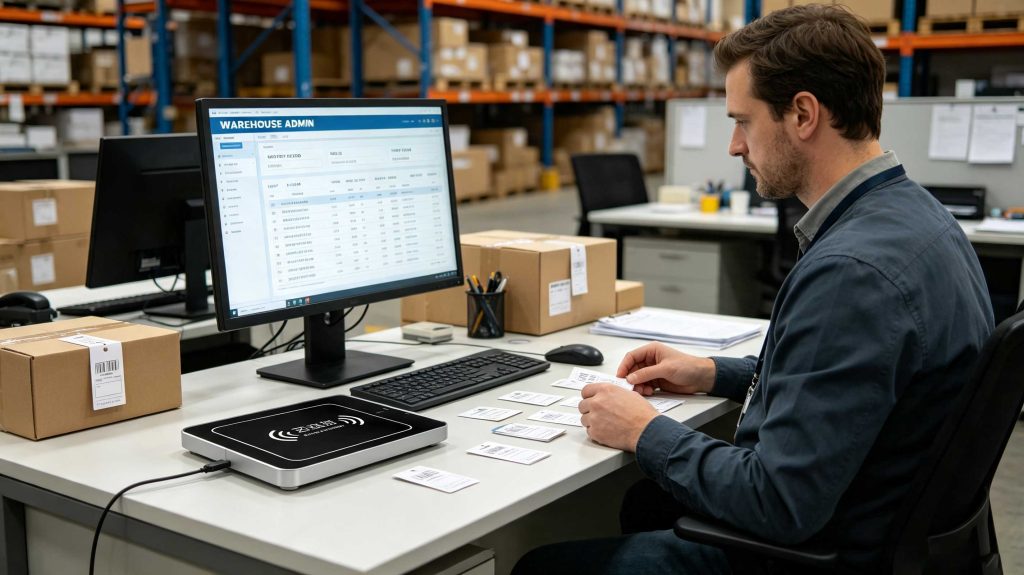 Desktop UHF RFID reader identifying multiple RFID tags within a controlled reading area