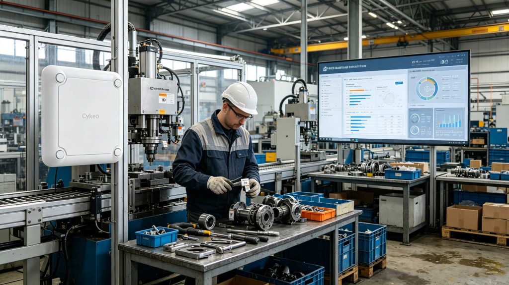 What Can RFID Be Used For? Practical Applications Across Modern Industries 2 Cykeo RFID reader tracking industrial assets and tagged equipment in a European smart factory