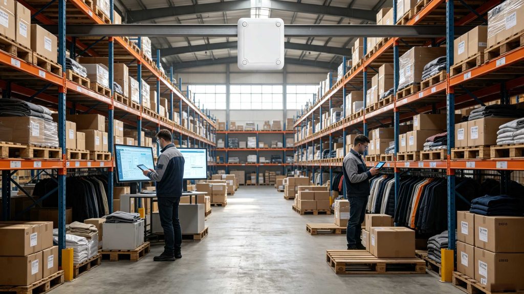 Warehouse using RFID readers to improve inventory accuracy through automated product tracking