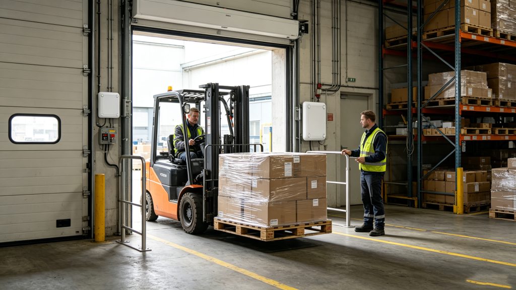 How Does RFID Scanner Work? 2 Fixed UHF RFID scanner and antennas automatically reading tagged pallets at a European warehouse dock