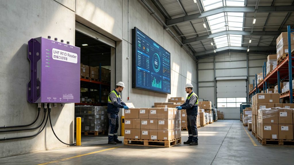 RFID asset tracking system using RFID tags and fixed readers in a European warehouse