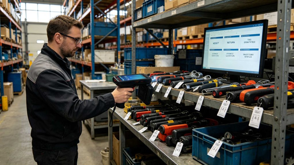 can rfid tags be reused? 1 Reusable UHF RFID tags attached to tools in a European industrial warehouse