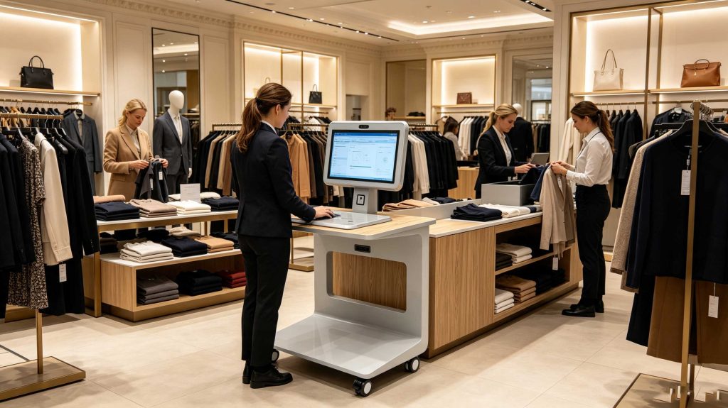 RFID retail system tracking tagged clothing and products at checkout