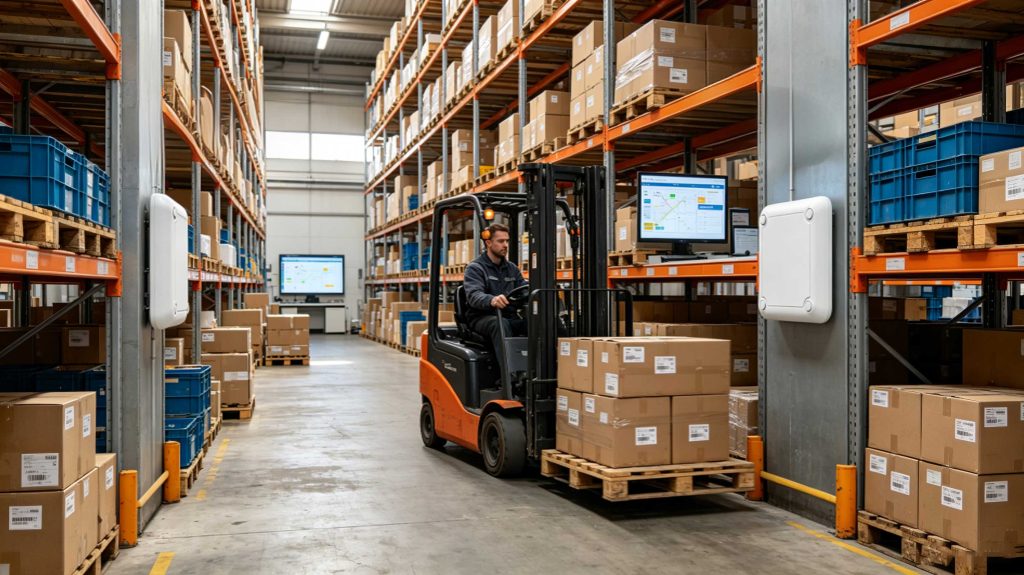 How Do RFID Labels Work? 2 RFID labels on cartons and pallets being detected by a fixed UHF RFID reader